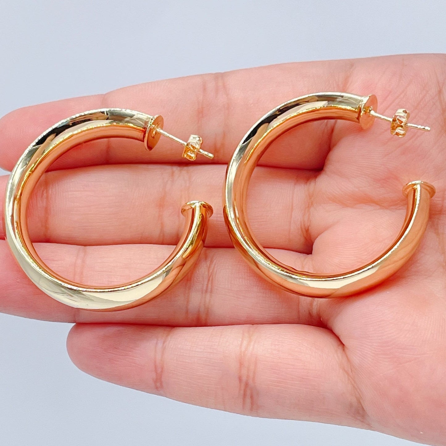 18k Gold Filled Plain Turn Around 10mm Thick Hoop Earrings Available in 30mm,