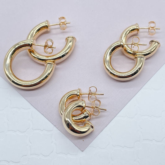 Thick 18k Gold Layered Plain 6mm Open Hoop Earrings