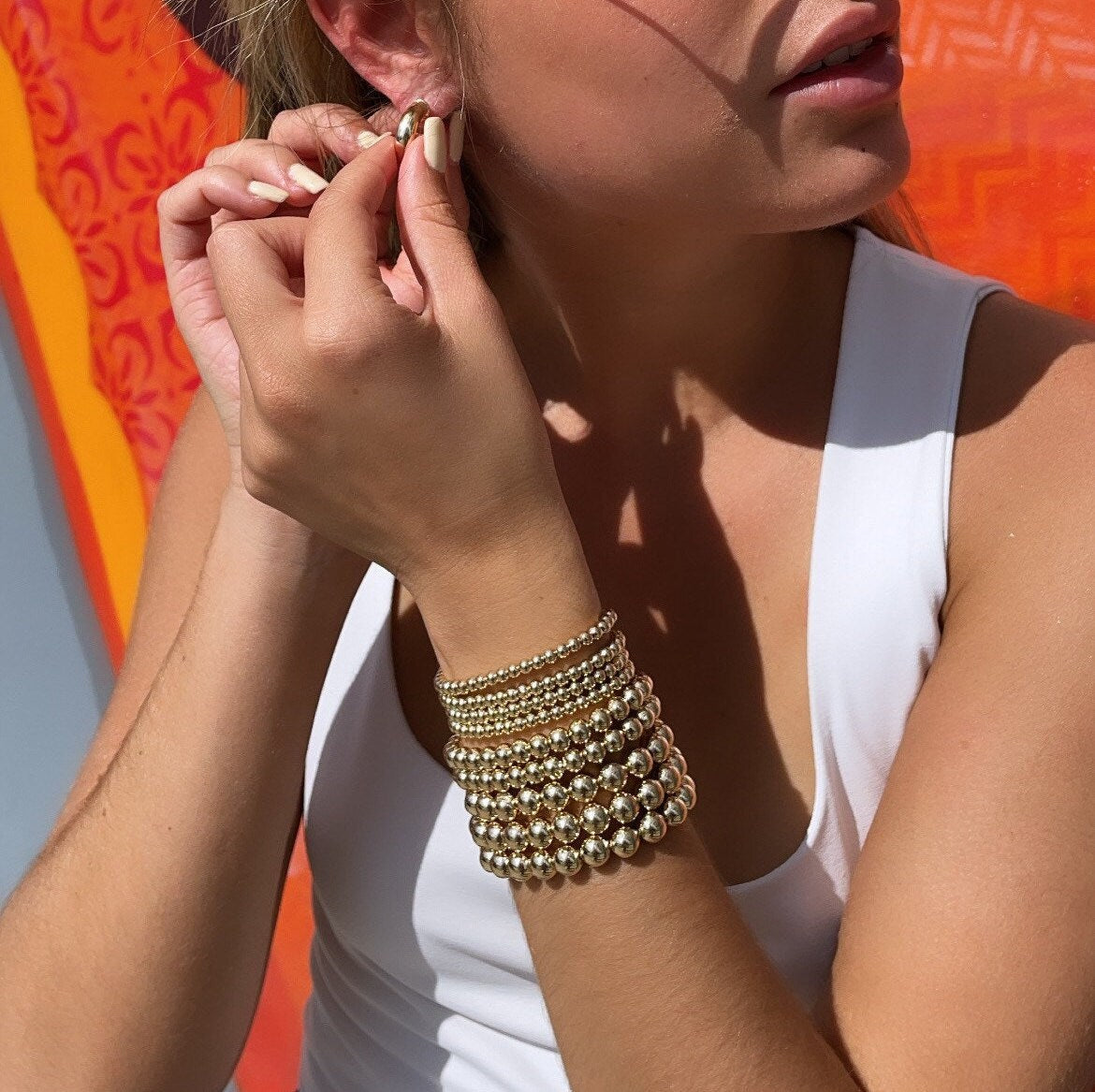 18k Gold Filled Beaded Bracelet: Adjustable Slider Clasp