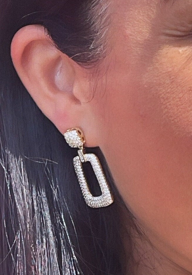 18K Gold Filled Square Micro Pave Cubic Zicornia Dangling Party Earrings