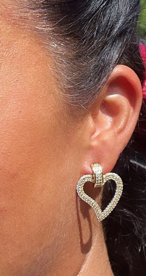18k Gold Filled Micro Pave Cubic Zirconia Open Heart Earrings, Party Fancy Earrings Her, See Through Heart Earrings