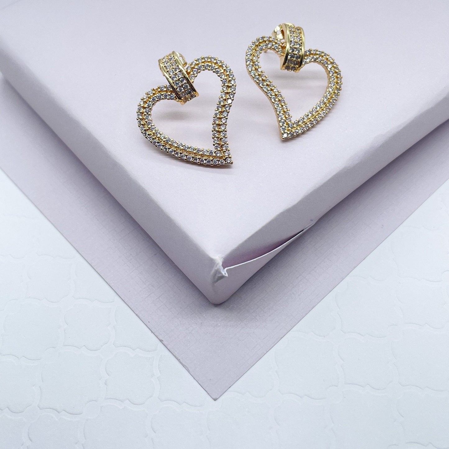 18k Gold Filled Micro Pave Cubic Zirconia Open Heart Earrings, Party Fancy Earrings Her, See Through Heart Earrings
