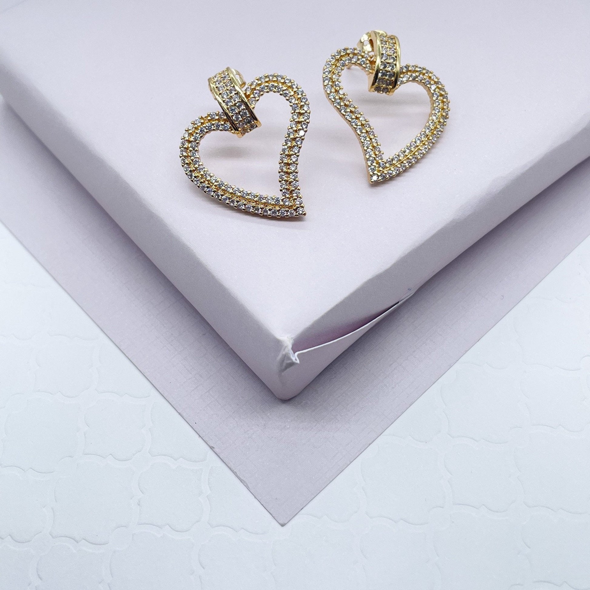 18k Gold Filled Micro Pave Cubic Zirconia Open Heart Earrings, Party Fancy Earrings Her, See Through Heart Earrings
