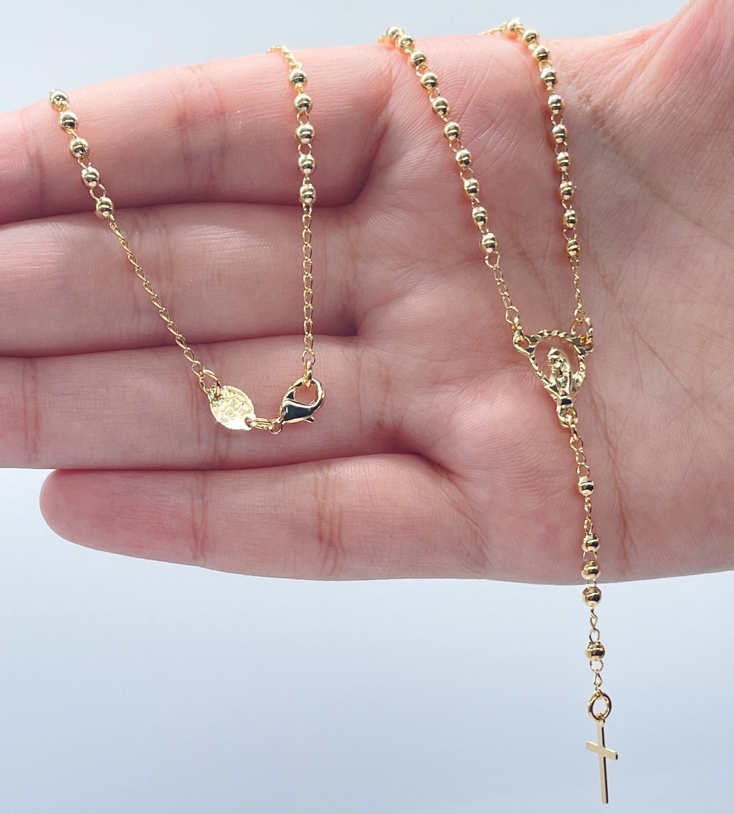 18k Gold Filled Dainty Bead Fashion Rosary Necklace