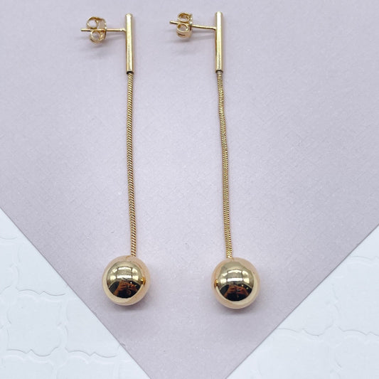 18k Gold Layered String and Ball Drop Earrings