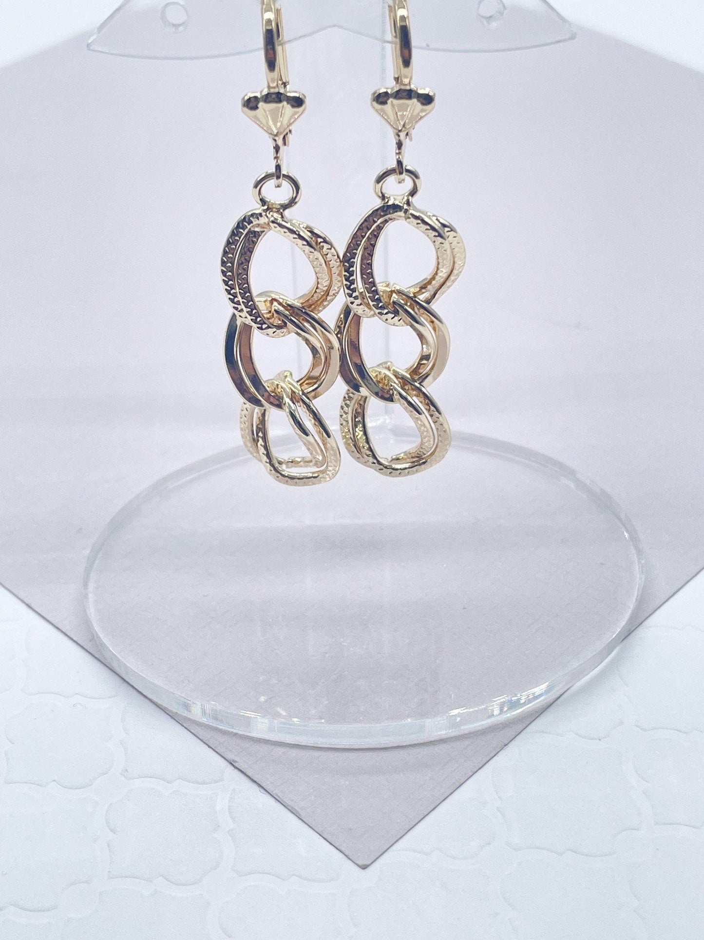 Chunky Hollowed 18k Gold Filled Double Rugged Link Light Set Necklace, Earrings and Bracelet,