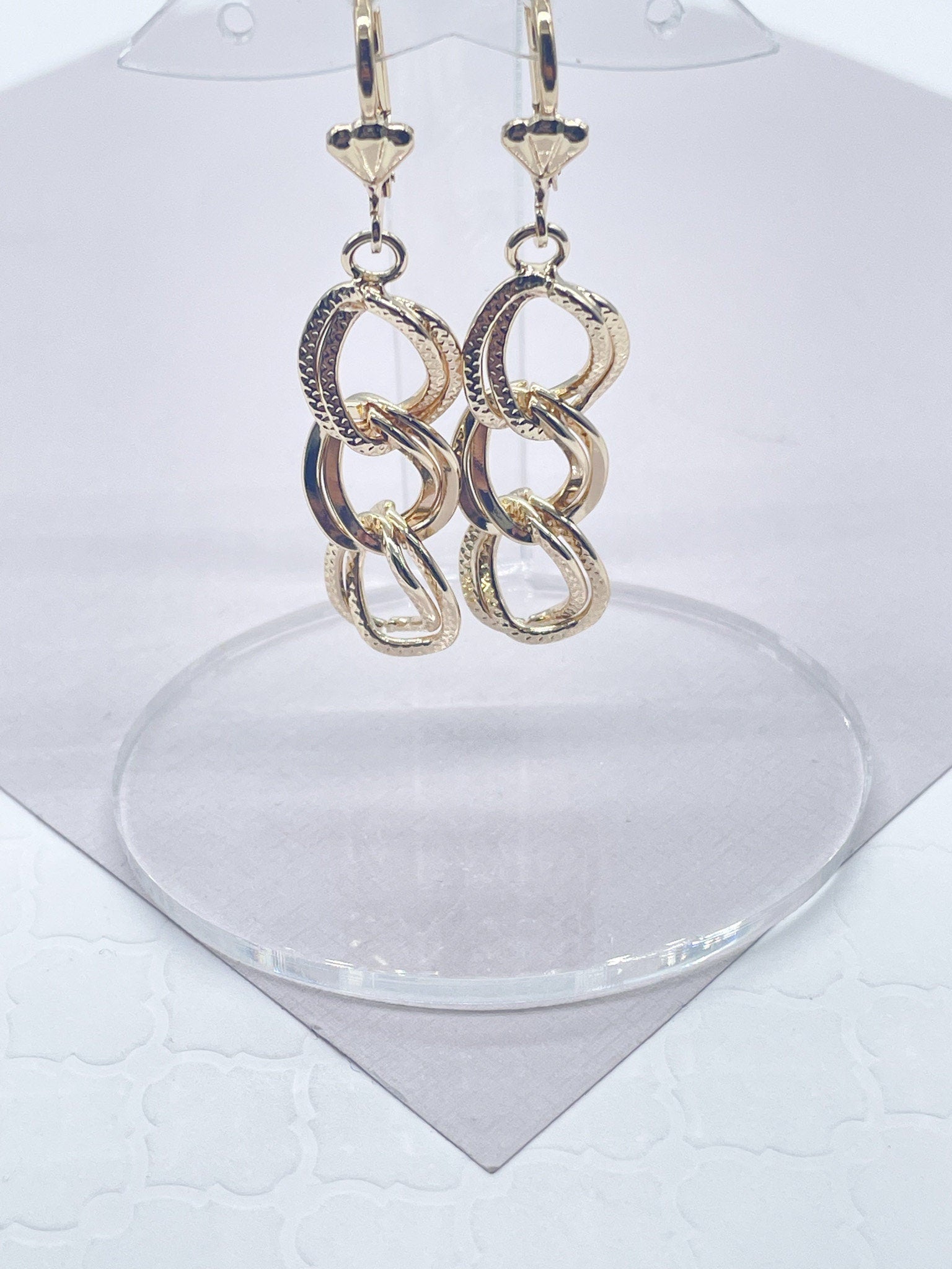 Chunky Hollowed 18k Gold Filled Double Rugged Link Light Set Necklace, Earrings and Bracelet,