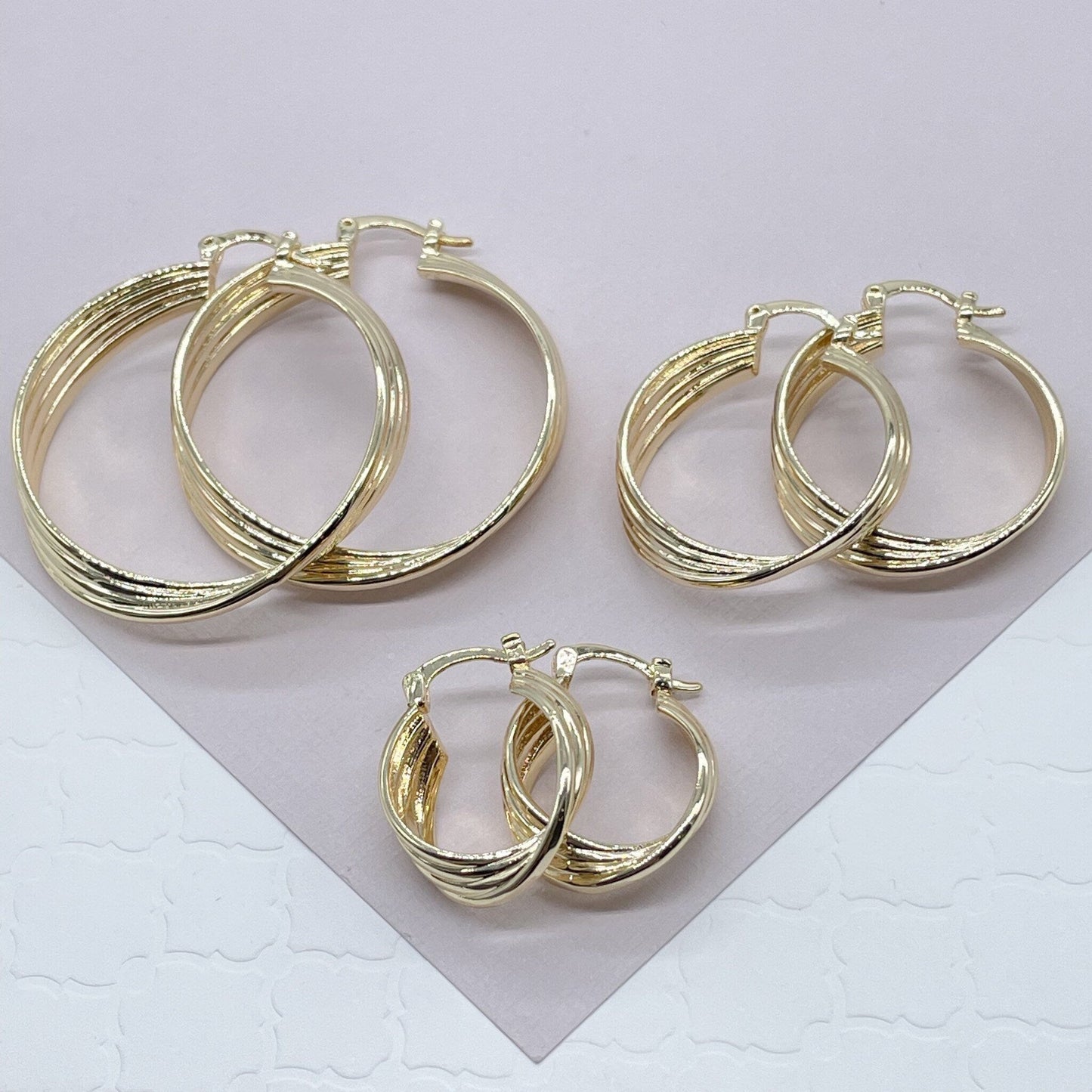 18k Gold Filled Four Layers Twisted 8mm Thick Hoop Earrings