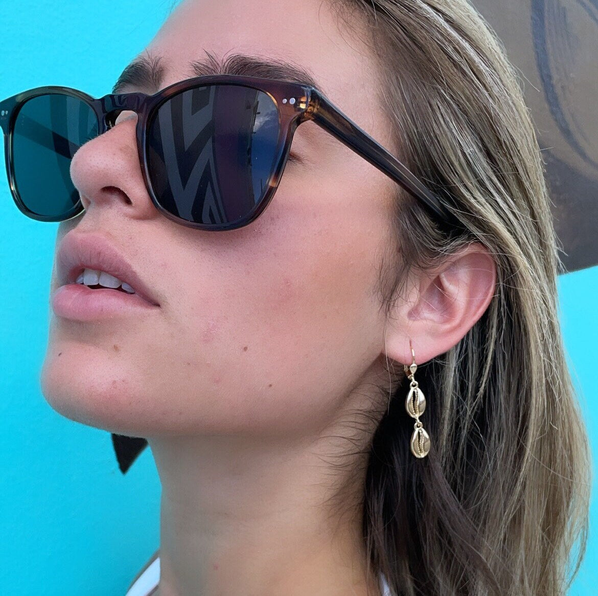 18k Gold Filled Light Hollow Cowrie Shells Dangling Earrings