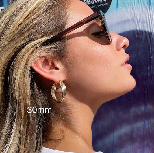 18k Gold Filled Four Layers Twisted 8mm Thick Hoop Earrings