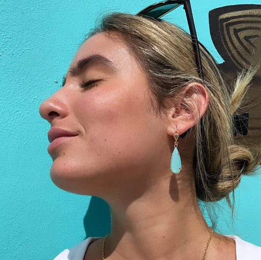 18k Gold Filled Simulated Aqua Blue Drop Earrings, Tear Shape Drop Earrings,