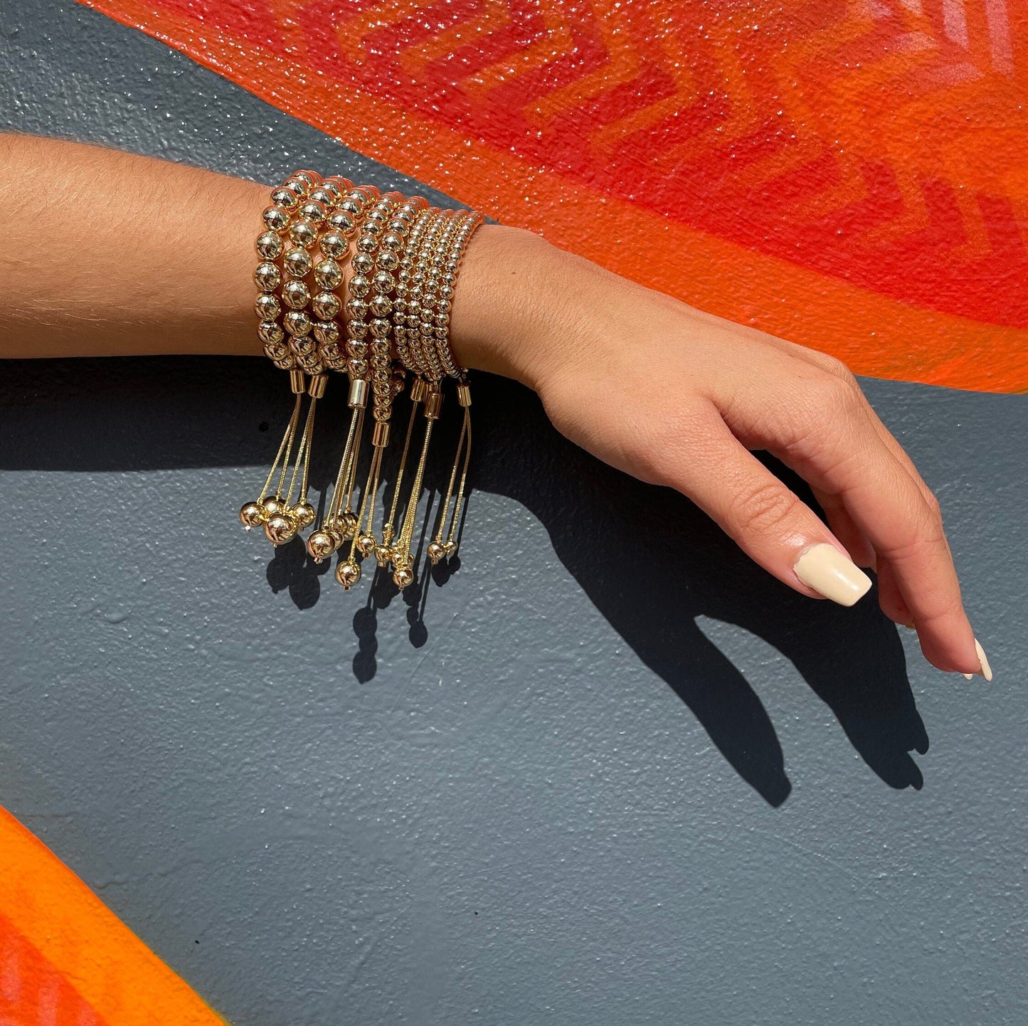 18k Gold Filled Beaded Bracelet: Adjustable Slider Clasp