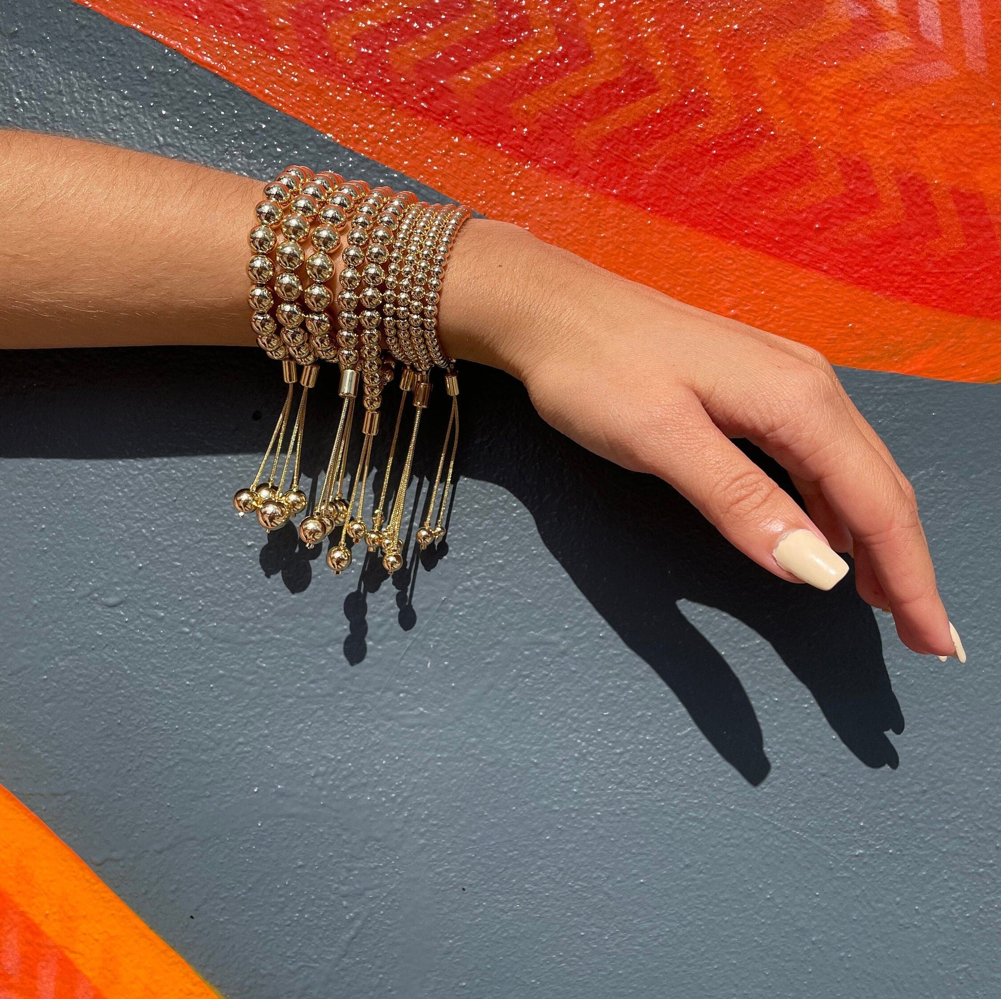 18k Gold Filled Beaded Bracelet: Adjustable Slider Clasp