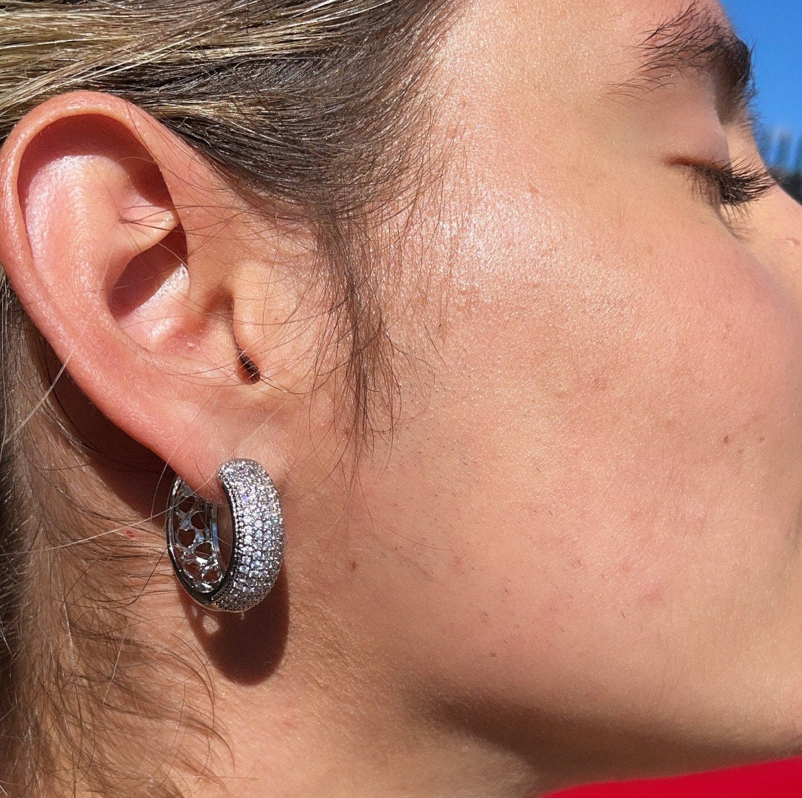 18K Gold Filled Micro Pave Cubic Zirconia Clicker Hoop Earrings