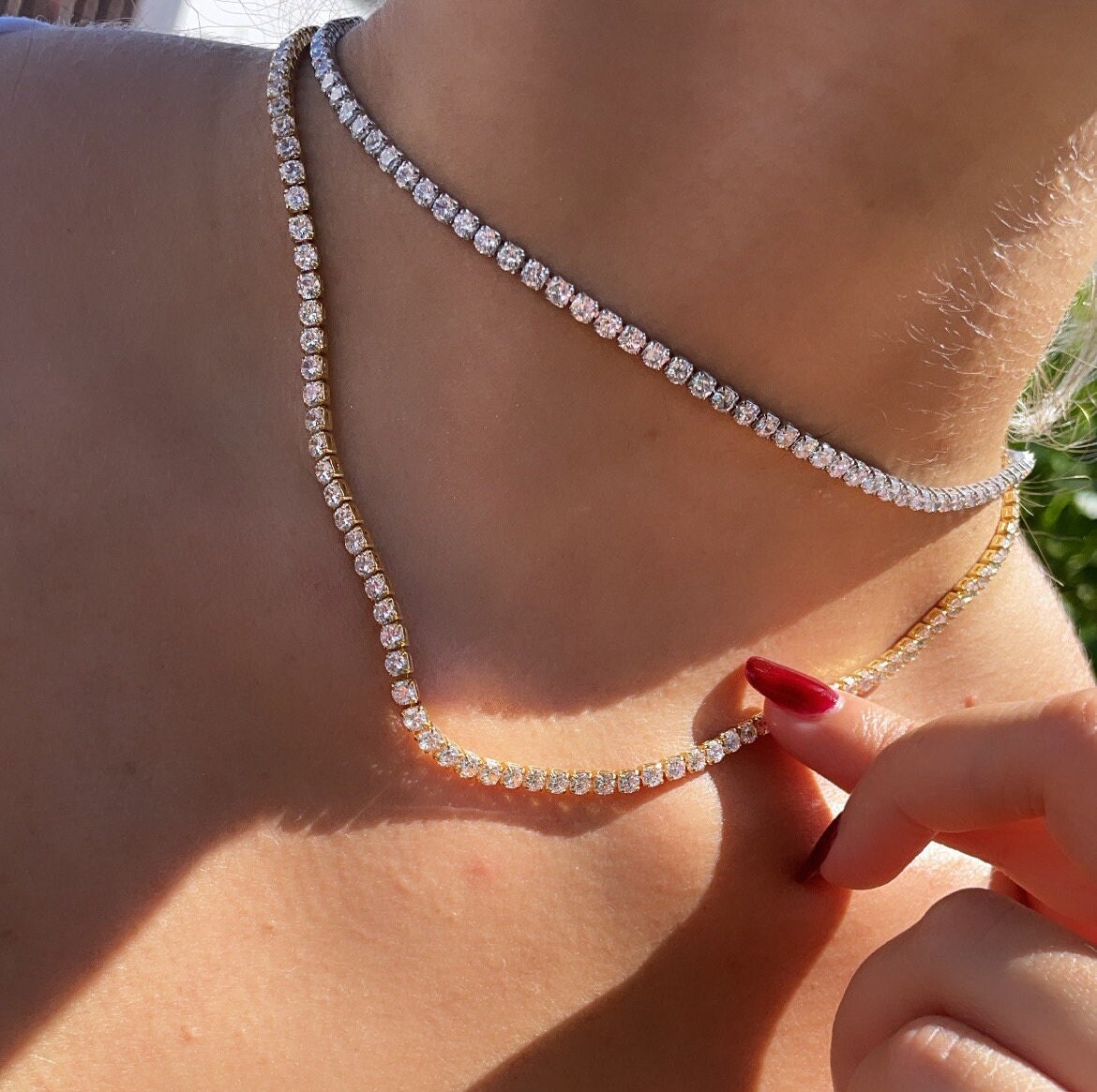 18k Gold Filled 3mm Tennis Necklace Available In Silver Cubic Zirconia Necklace Chain Jewelry