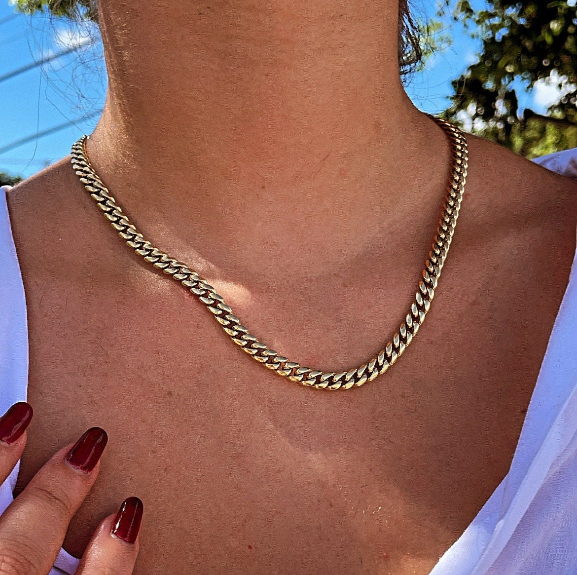 14k Gold Filled 6mm Thick Cuban Curb Link Chain Necklace Featuring Special Large Safety Clasp