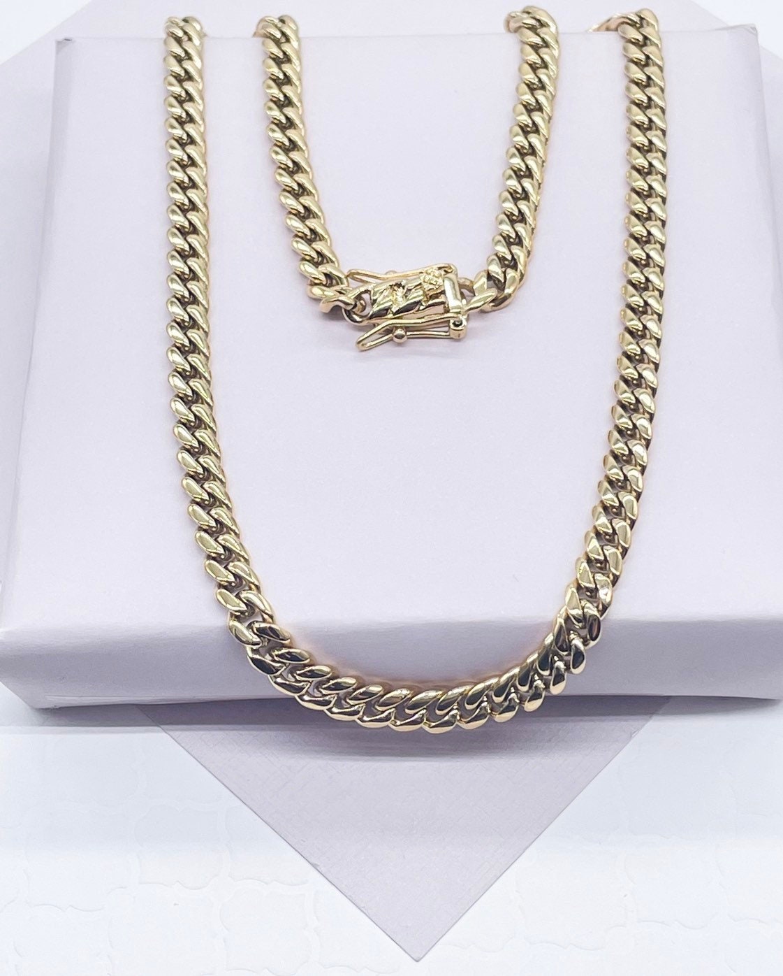 14k Gold Filled 6mm Thick Cuban Curb Link Chain Necklace Featuring Special Large Safety Clasp