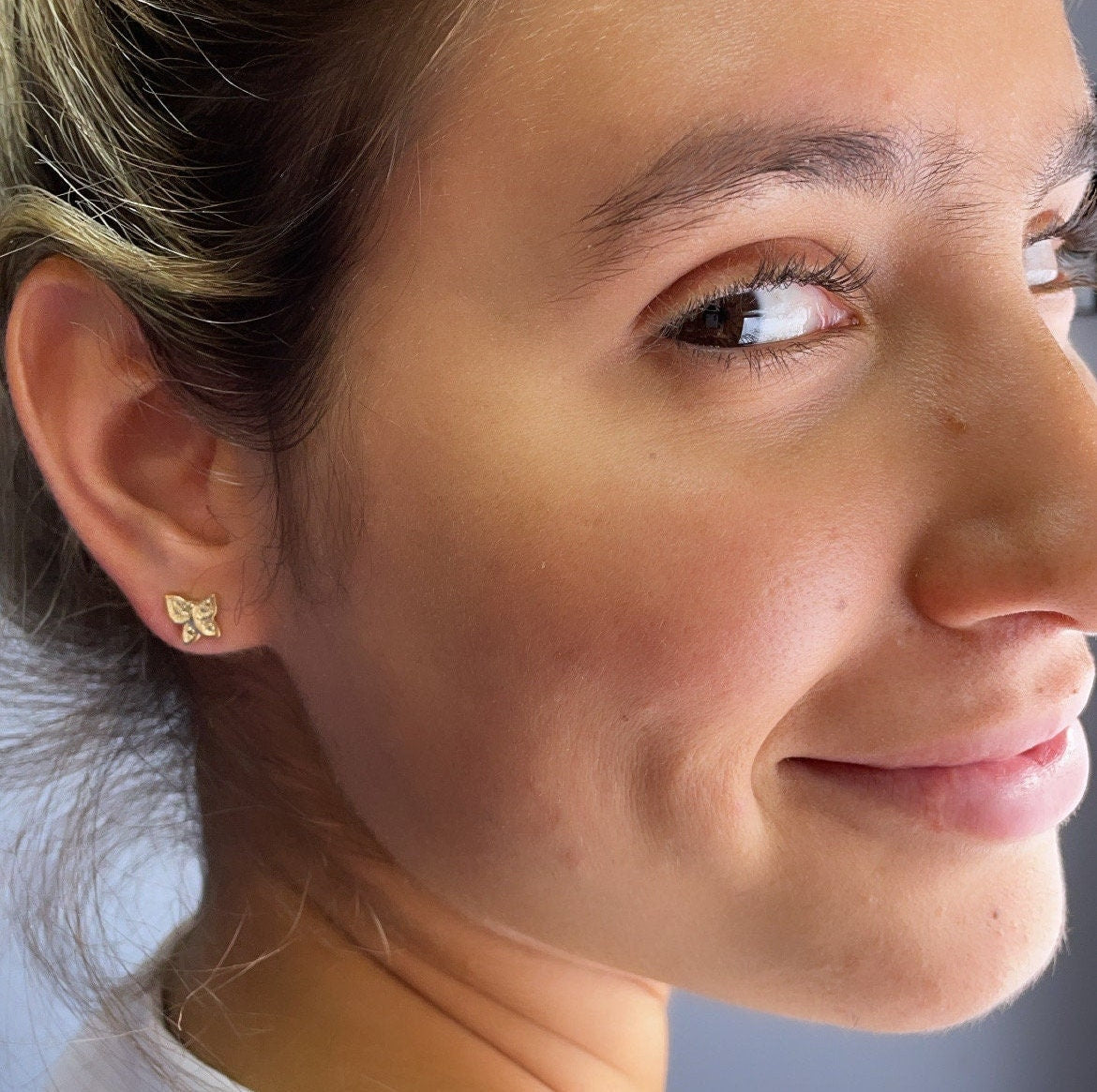 18k Gold Filled Small Butterfly Stud Earrings Dainty Jewelry Featuring Design