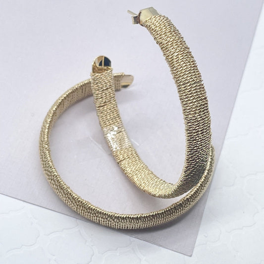 18k Gold Filled Plain Flat Handmade Twisted Thread Wrapped Hoop Earrings Jewelry