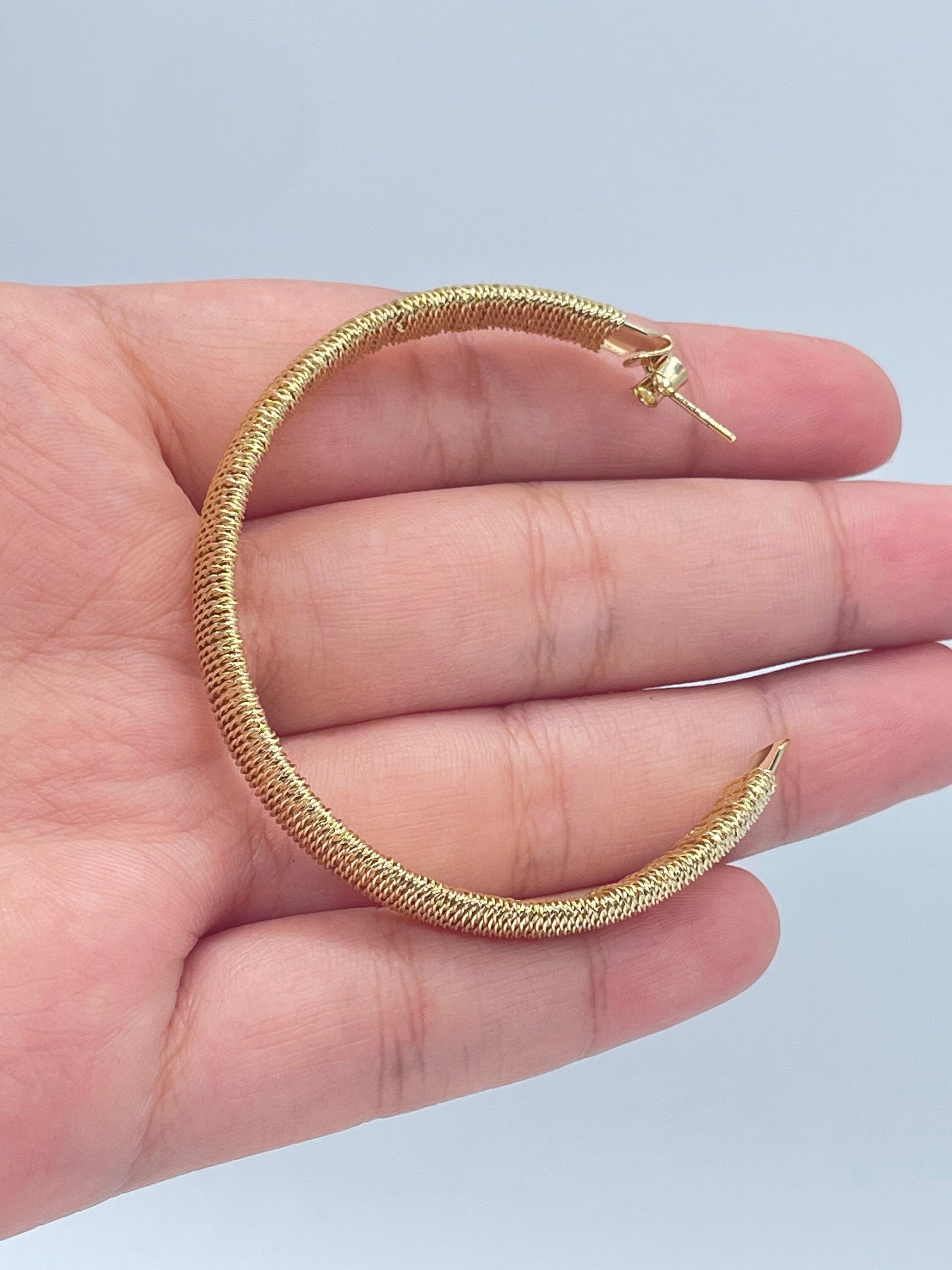 18k Gold Filled Plain Flat Handmade Twisted Thread Wrapped Hoop Earrings Jewelry