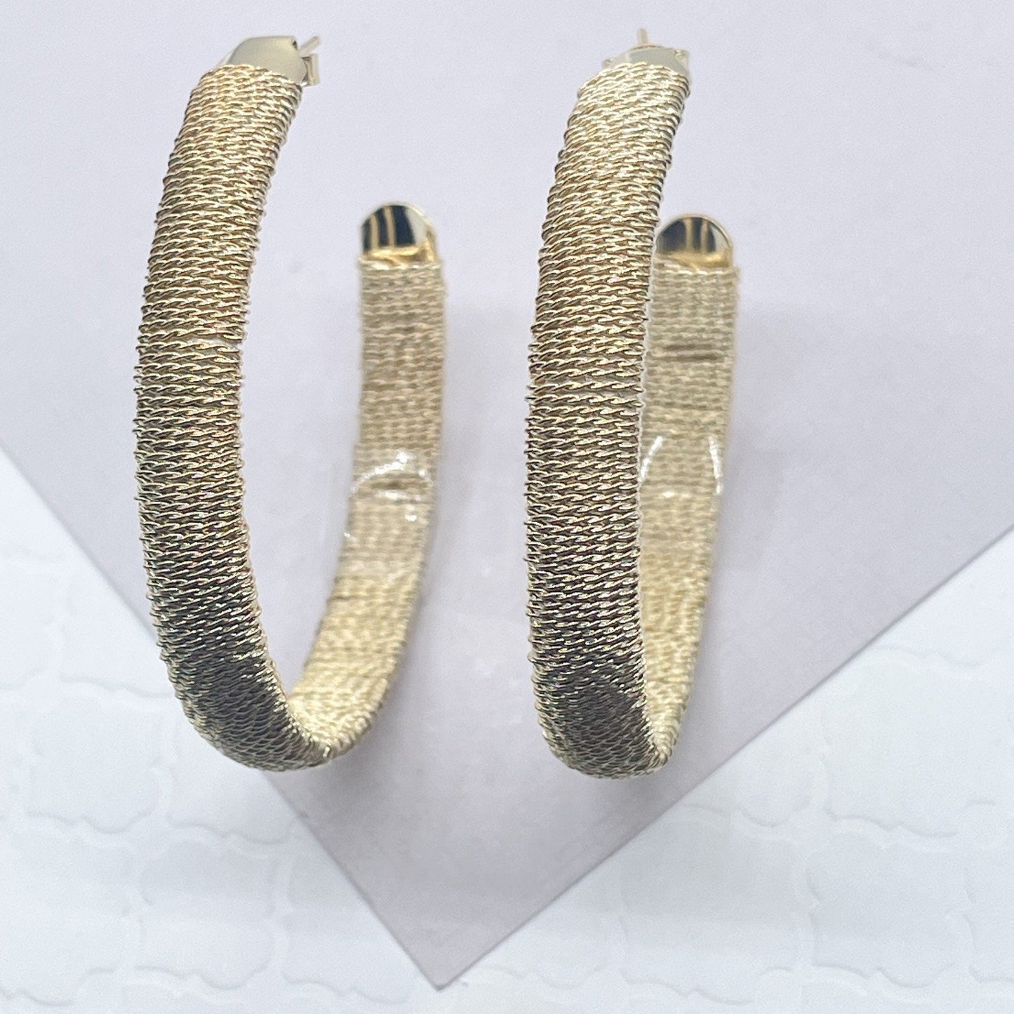 18k Gold Filled Plain Flat Handmade Twisted Thread Wrapped Hoop Earrings Jewelry