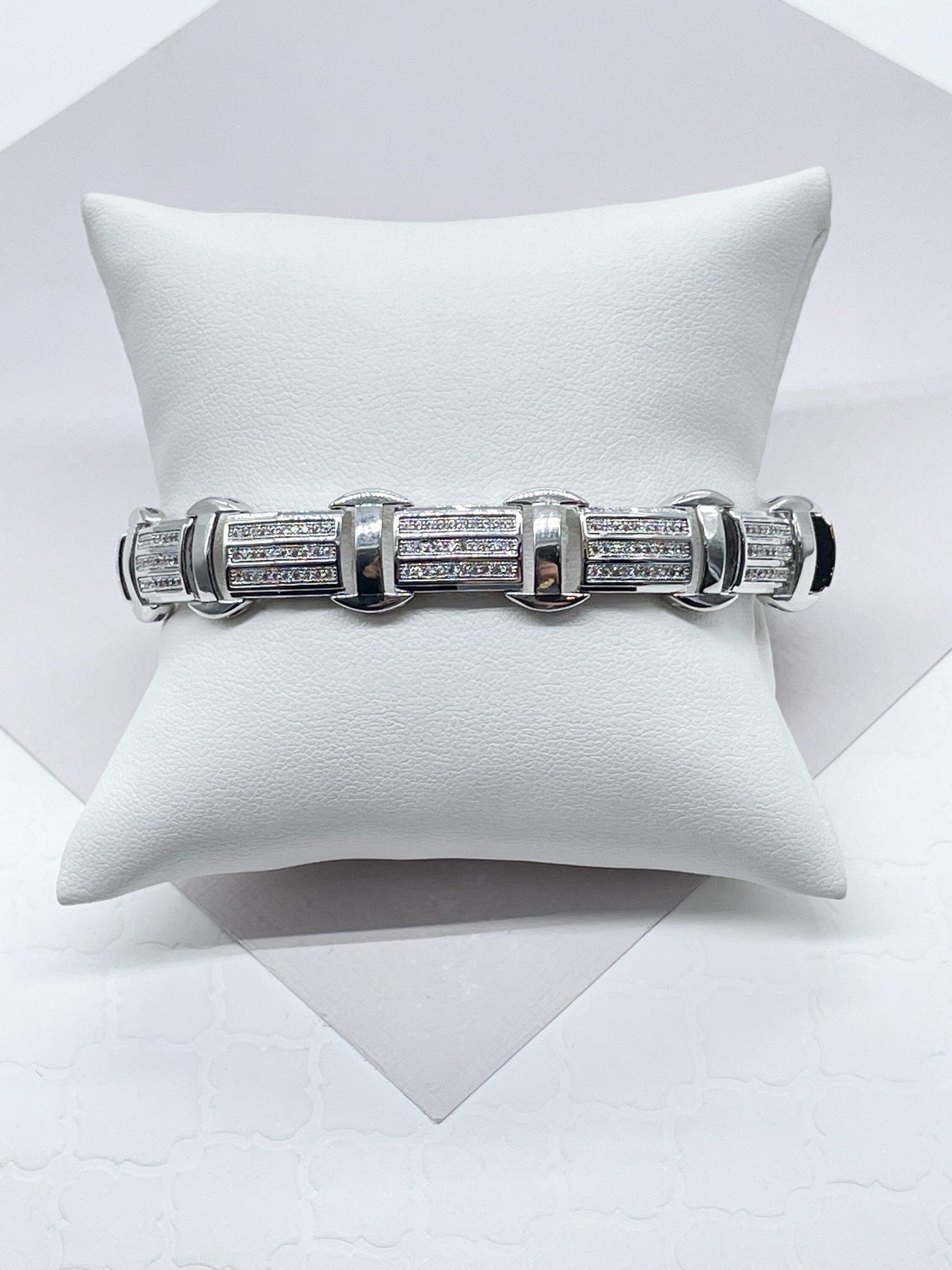 9mm Iced 18k Gold Filled Link Men's Bracelet Featuring Micro Pave Cubic Zirconia Stones Jewelry