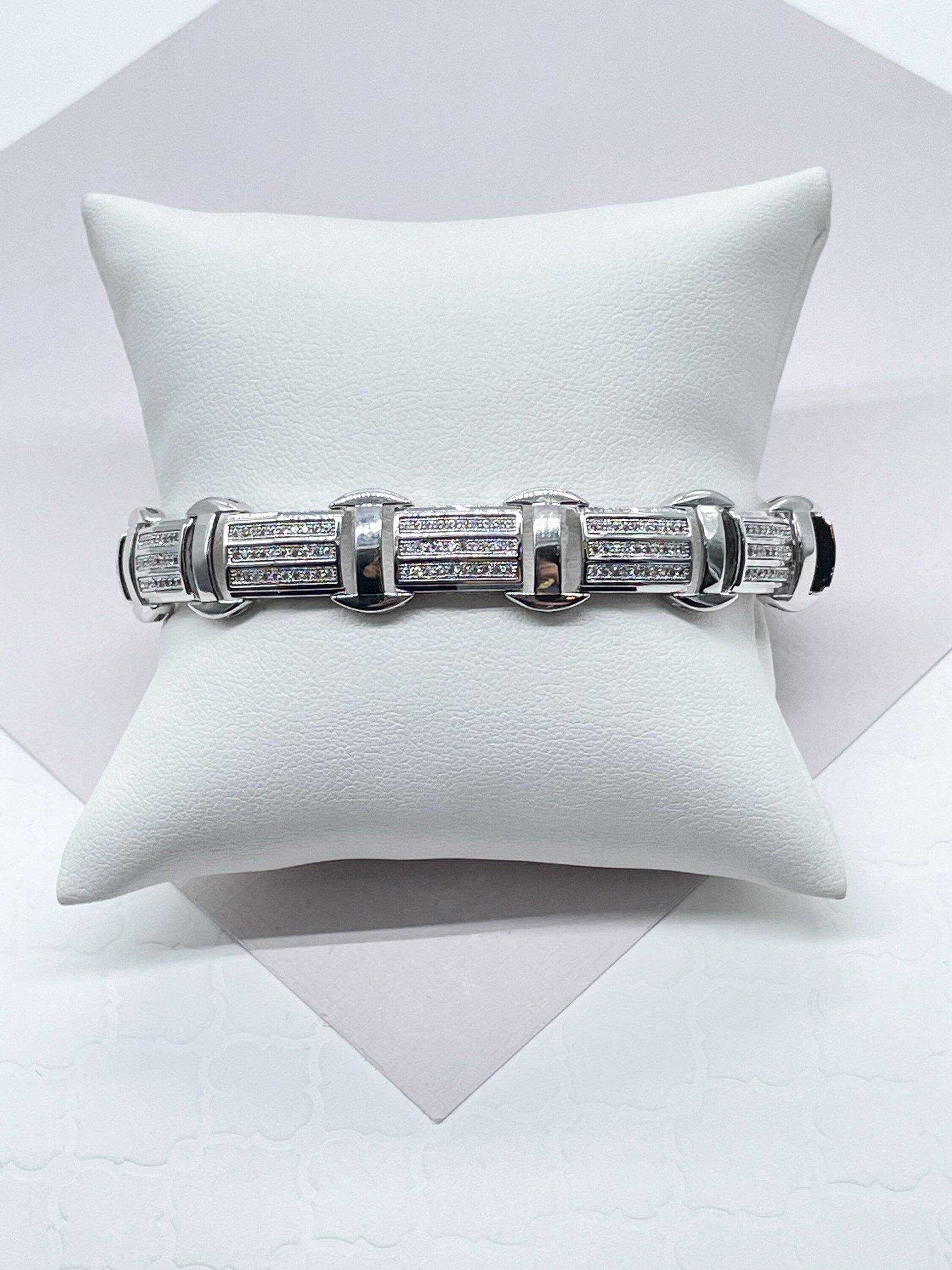 9mm Iced 18k Gold Filled Link Men's Bracelet Featuring Micro Pave Cubic Zirconia Stones Jewelry