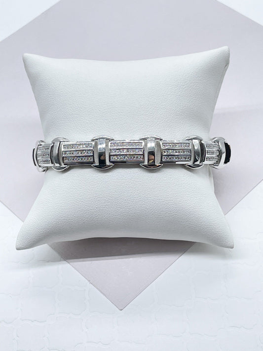 9mm Iced 18k Gold Filled Link Men's Bracelet Featuring Micro Pave Cubic Zirconia Stones Jewelry