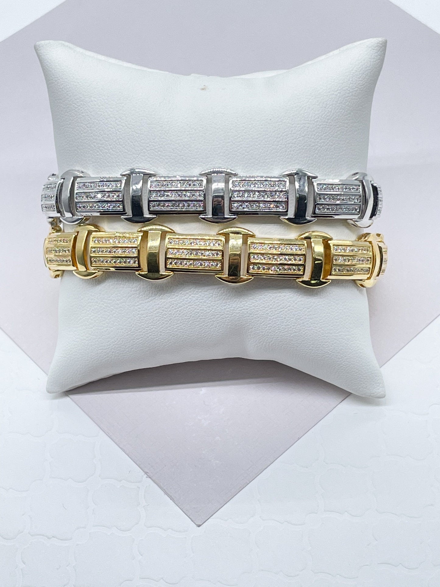 Iced Cubic Zirconia 18k Gold Filled Link Bracelet - 9mm