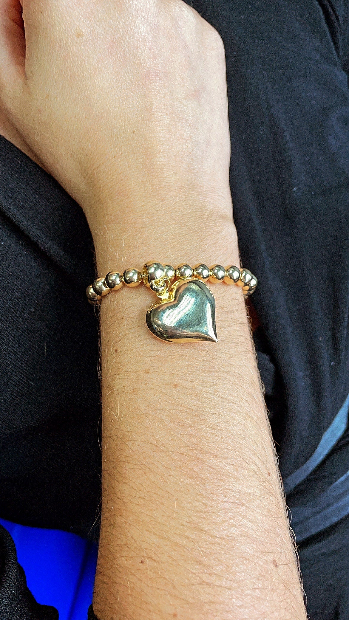 18k Gold Filled Beaded Bracelet with Chunky Heart Charm