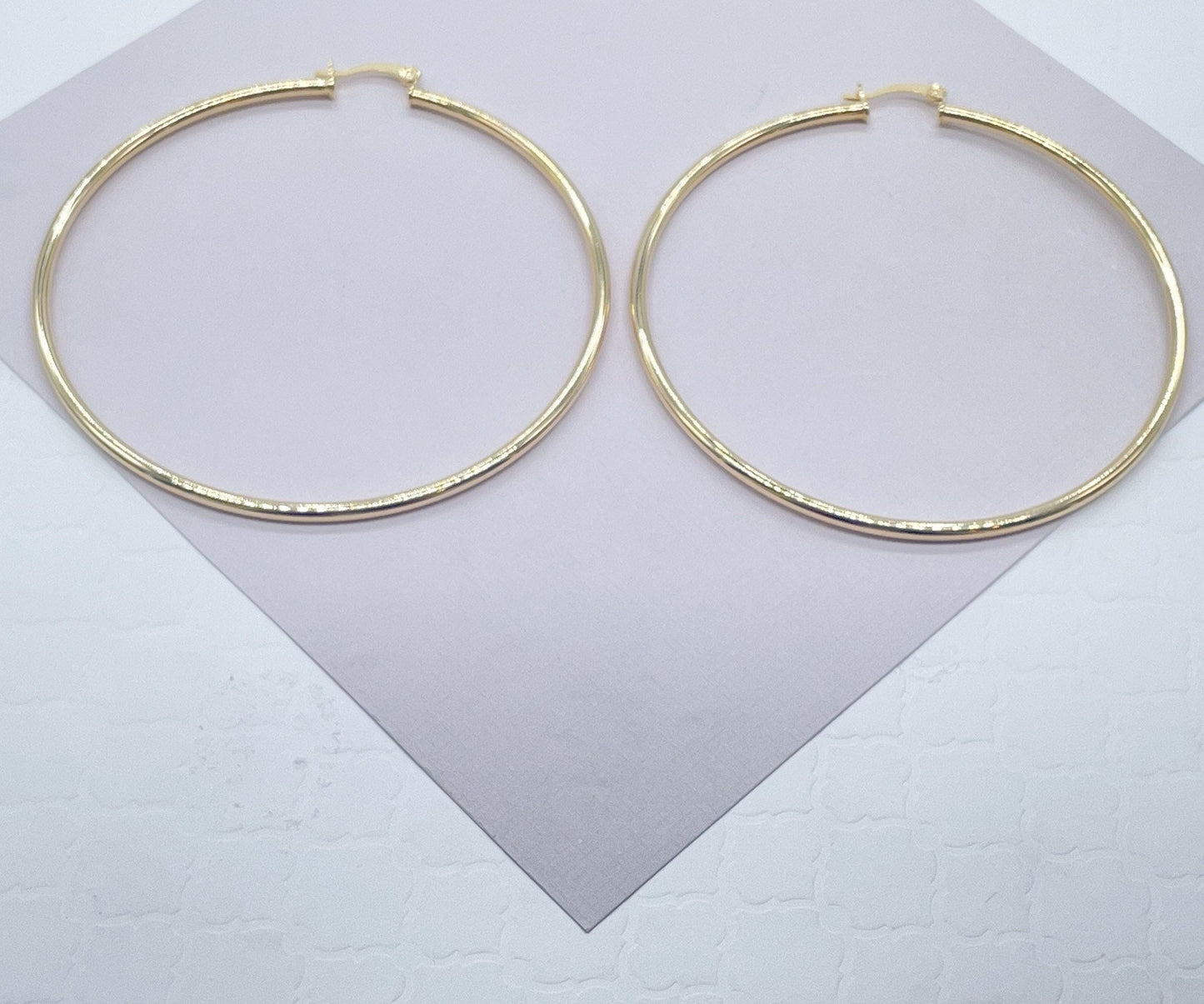 80mm Diameter 18k Gold Filled Thin Thread Hoop Earrings, Large Gold Plain 2.5mm Thickness Hoops, Supplies