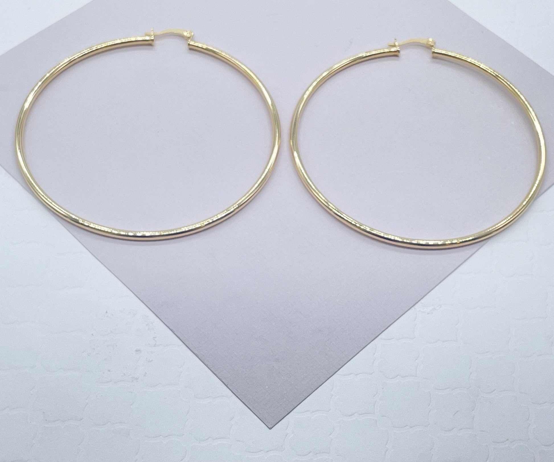 80mm Diameter 18k Gold Filled Thin Thread Hoop Earrings, Large Gold Plain 2.5mm Thickness Hoops, Supplies