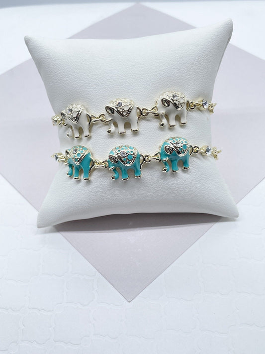 18k Gold Filled Multi Color Enamel Puffy Elephant Bracelets, Blue, Red, White and Black, Good tune Lucky Bracelet, Jewelry