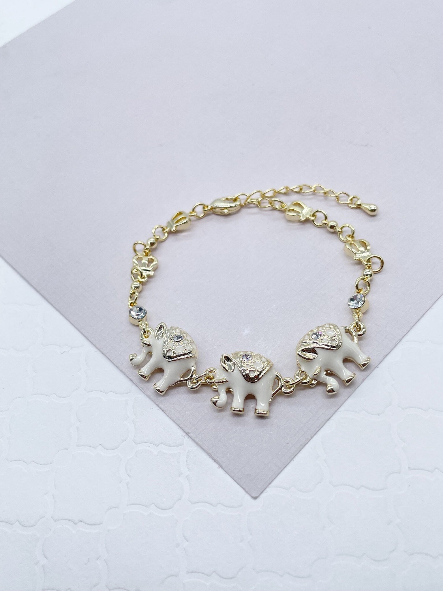 18k Gold Filled Multi Color Enamel Puffy Elephant Bracelets, Blue, Red, White and Black, Good tune Lucky Bracelet, Jewelry