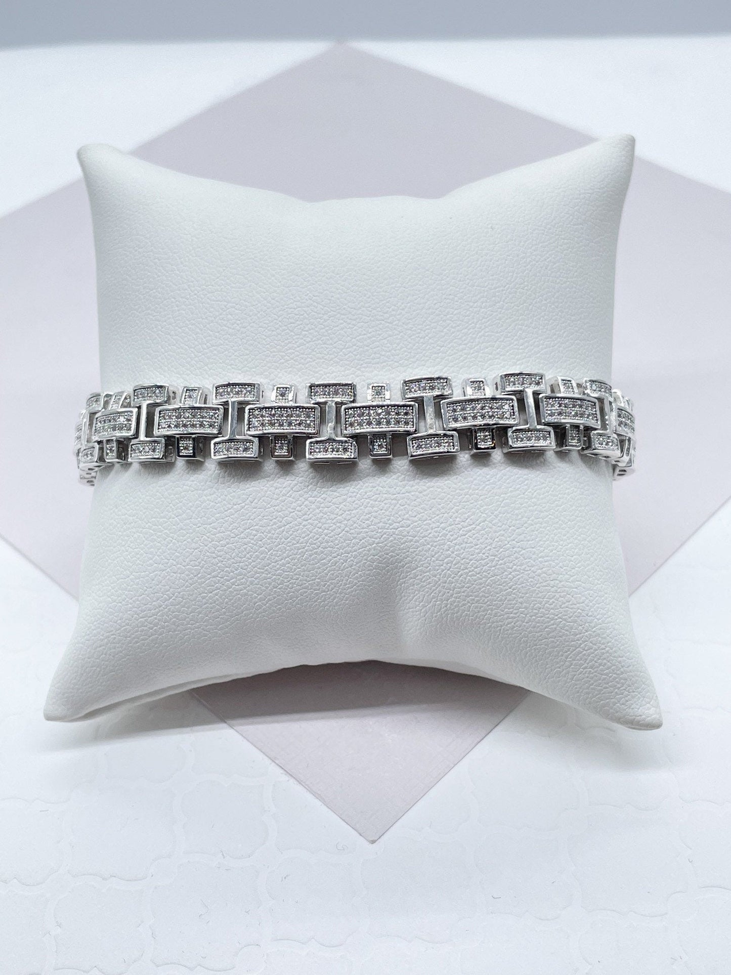 9mm Hip Hop Iced 18k Gold Filled Micro Pave Clear Cubic Zirconia Vintage Link Men’s Bracelet Jewelry