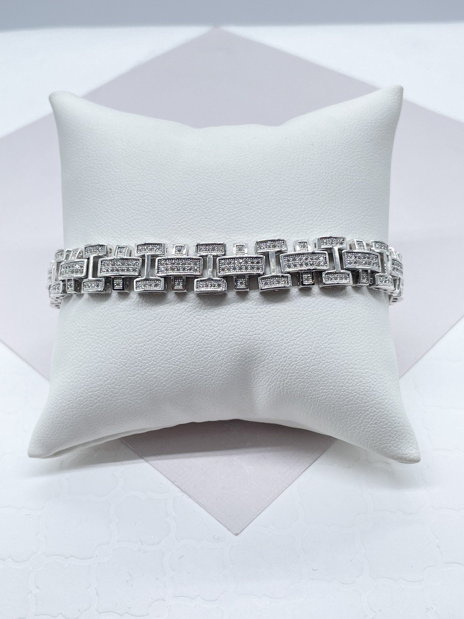Iced 18k Gold Filled Link Bracelet: Micro Pave Cubic Zirconia