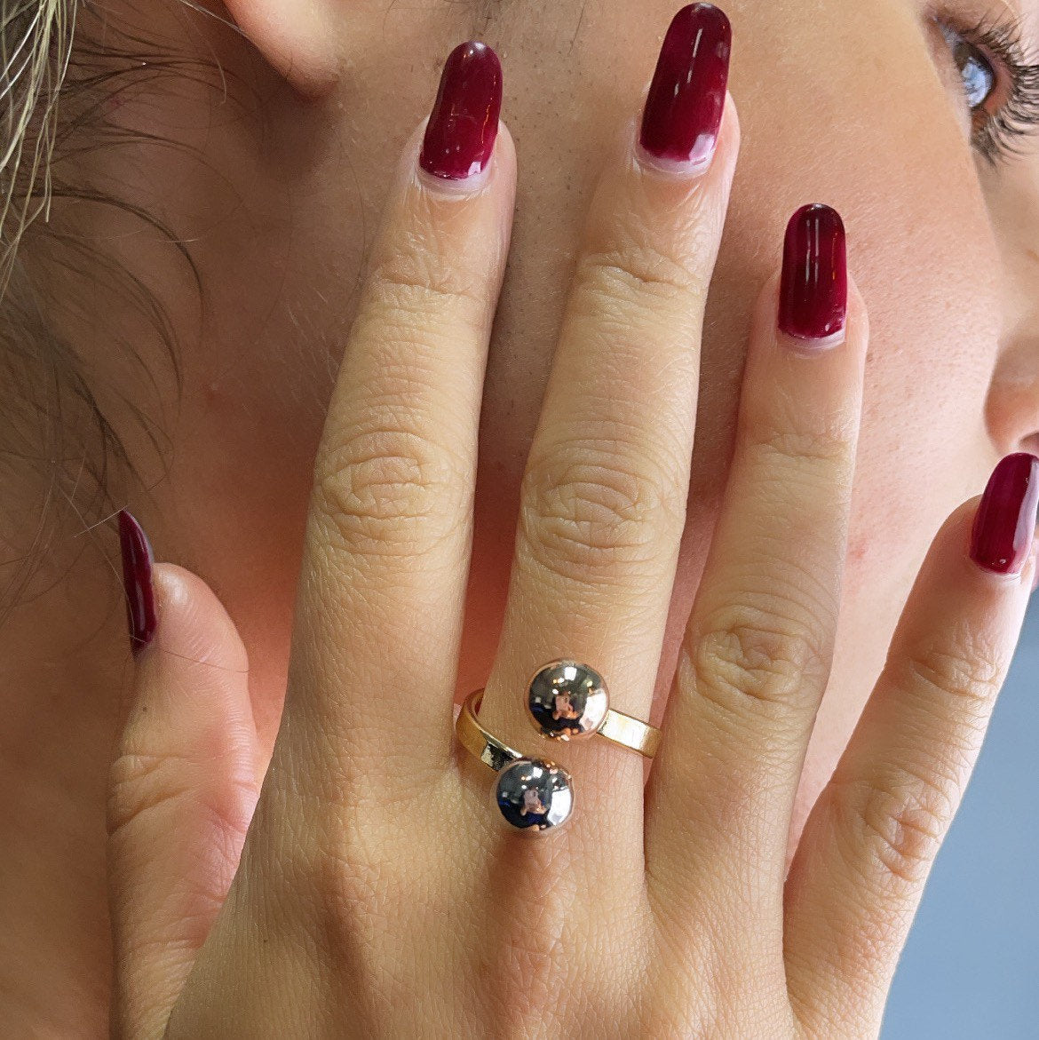 18k Gold Filled Tri Color Ball Adjustable Ring