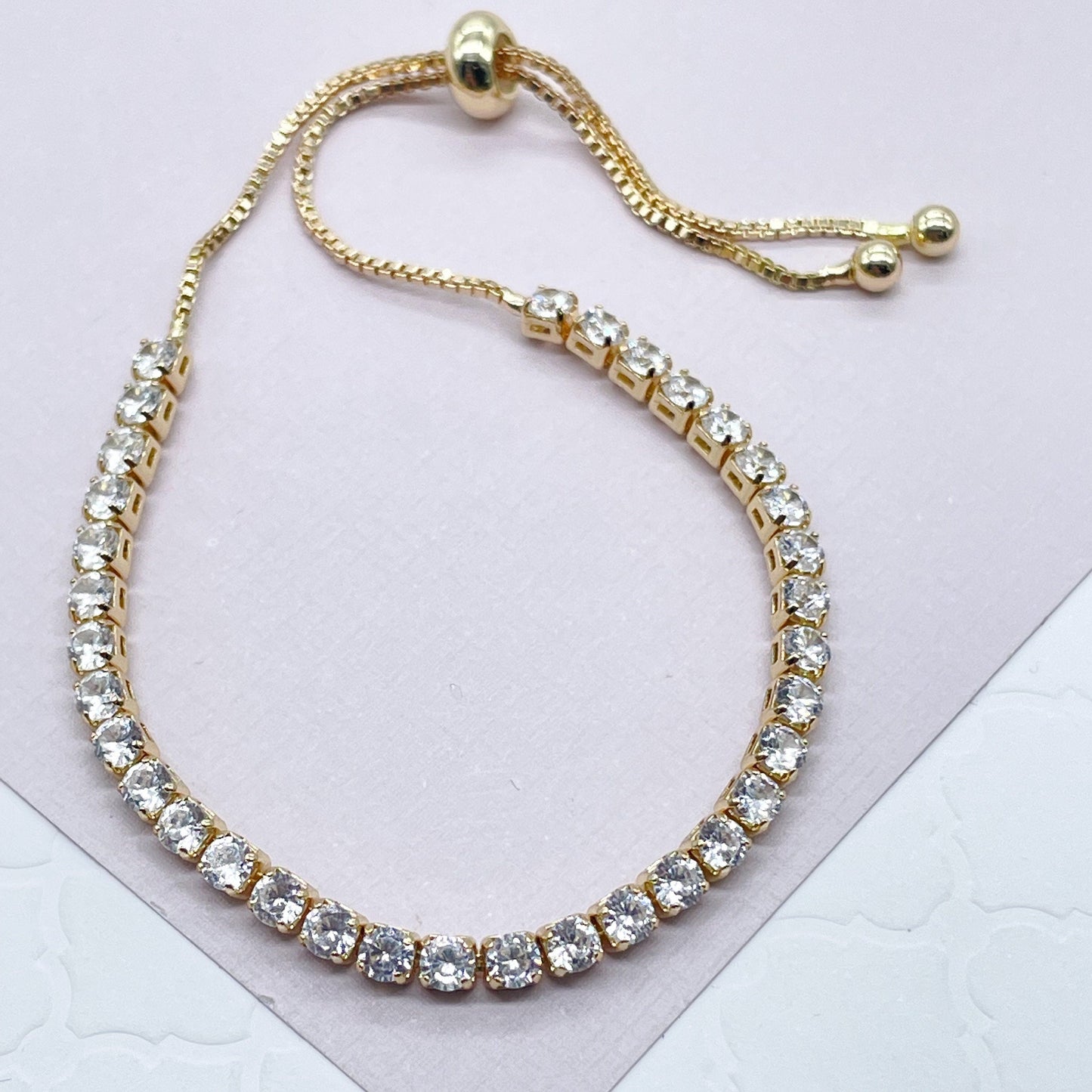 18k Gold Filled Colorful Cubic Zirconia Tennis Bracelet: Adjustable Arm Candy