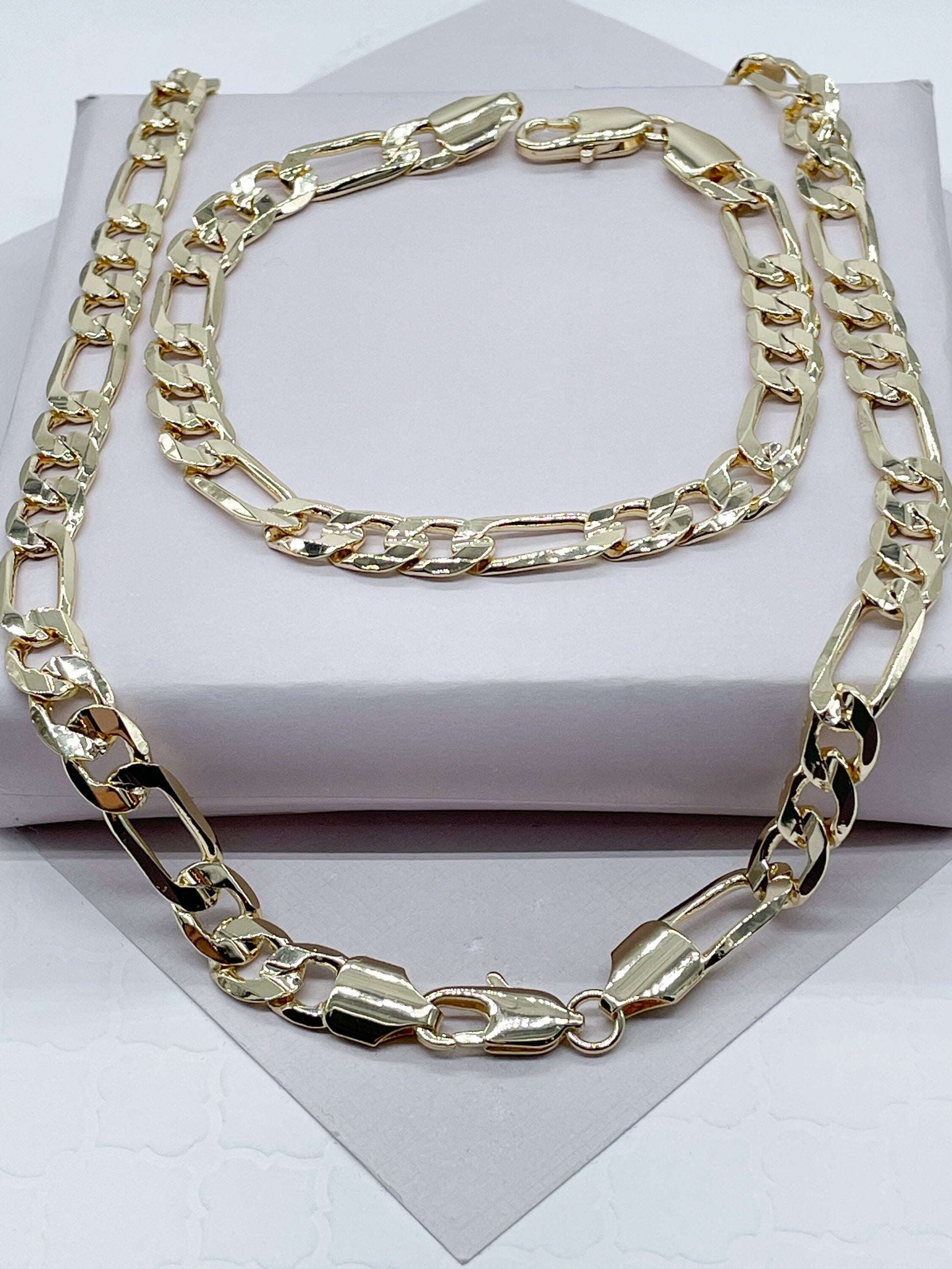 18k Gold Filled Flat Figaro 3X1 Set for Men, Sold Separately, Wholesale