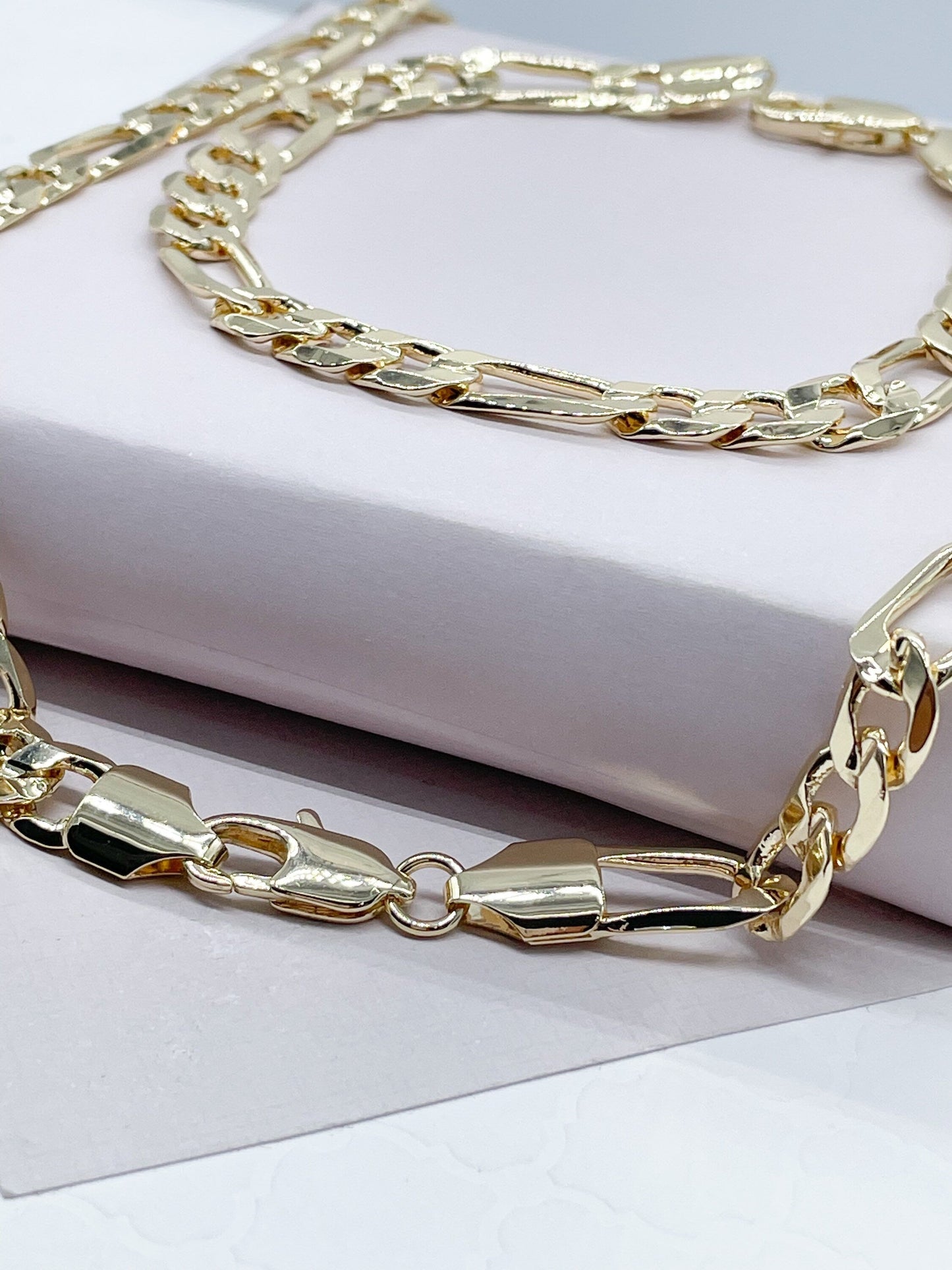 18k Gold Filled Flat Figaro 3X1 Set for Men, Sold Separately, Wholesale