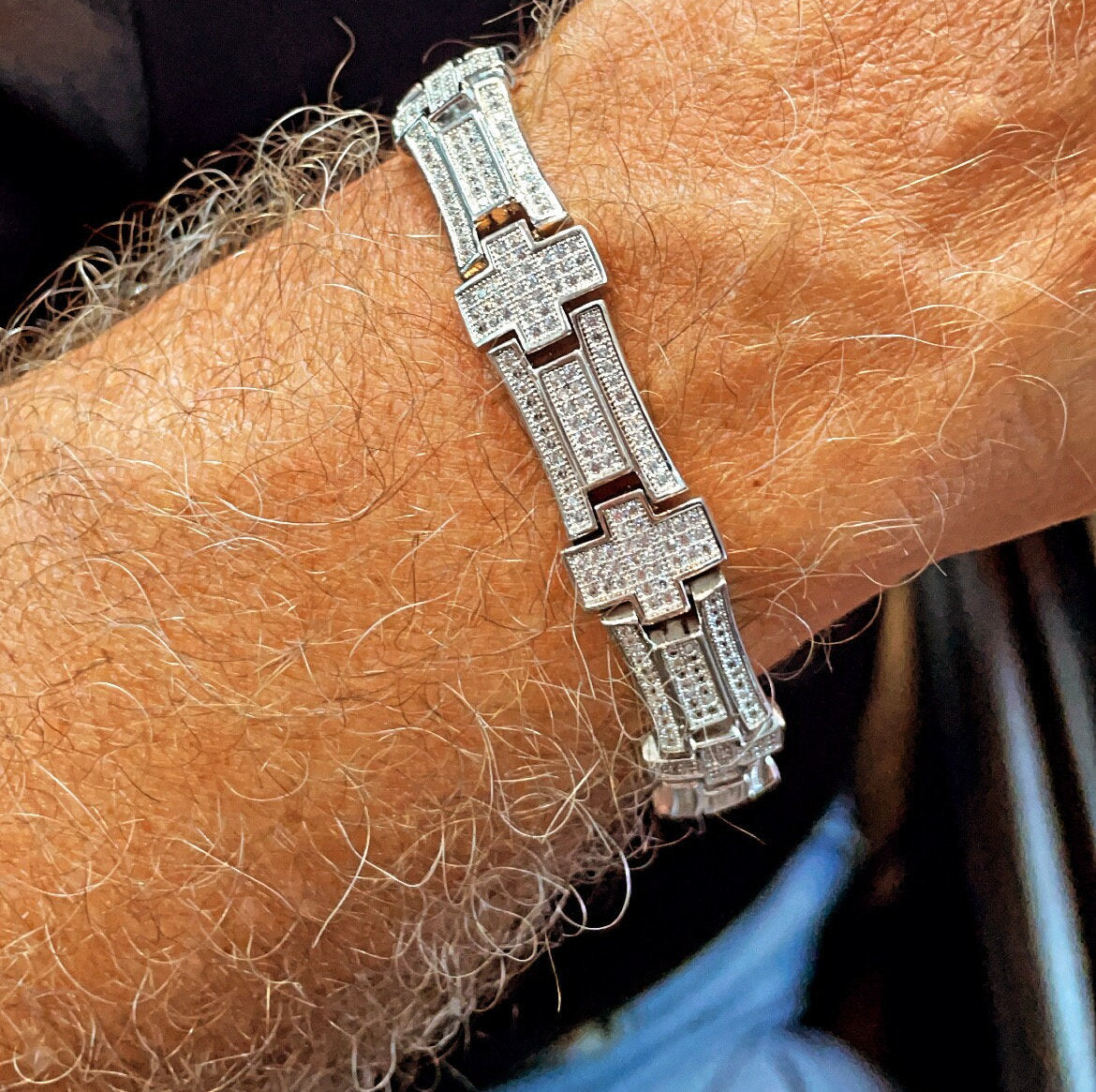 9mm Iced 18k Gold Filled Men's Cross Link Bracelet With Micro Pave Clear Cubic Zirconia Stones Jewelry