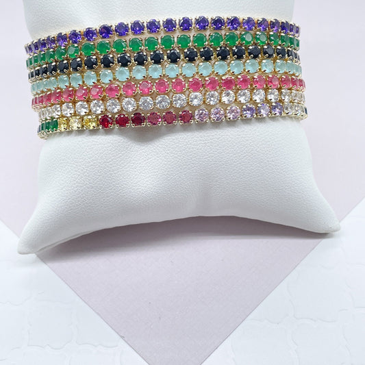 18k Gold Filled Colorful Cubic Zirconia Tennis Bracelet: Adjustable Arm Candy