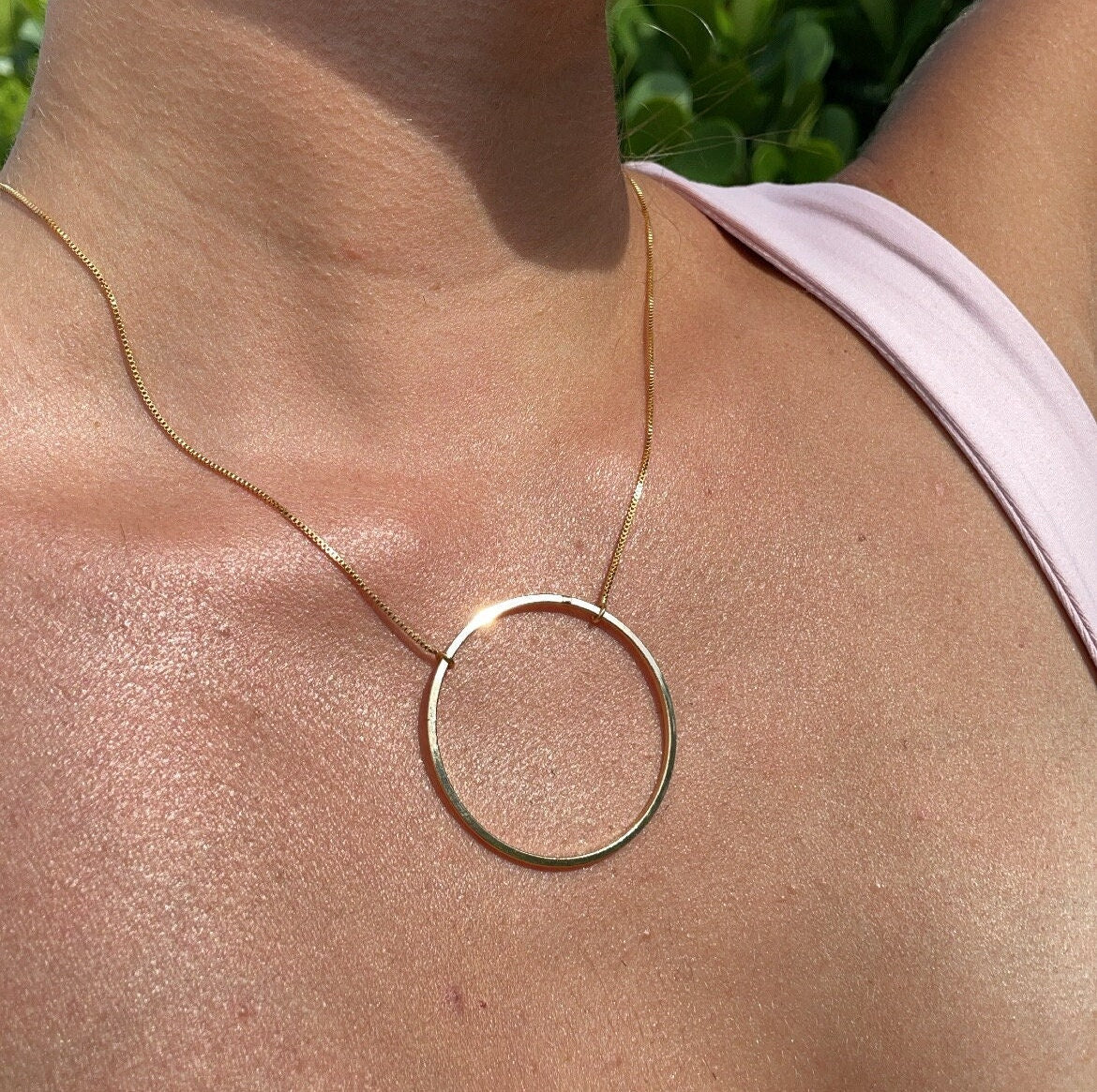 18k Gold Filled Box Chain Featuring The Circle of Life Charm Pendant Necklace,