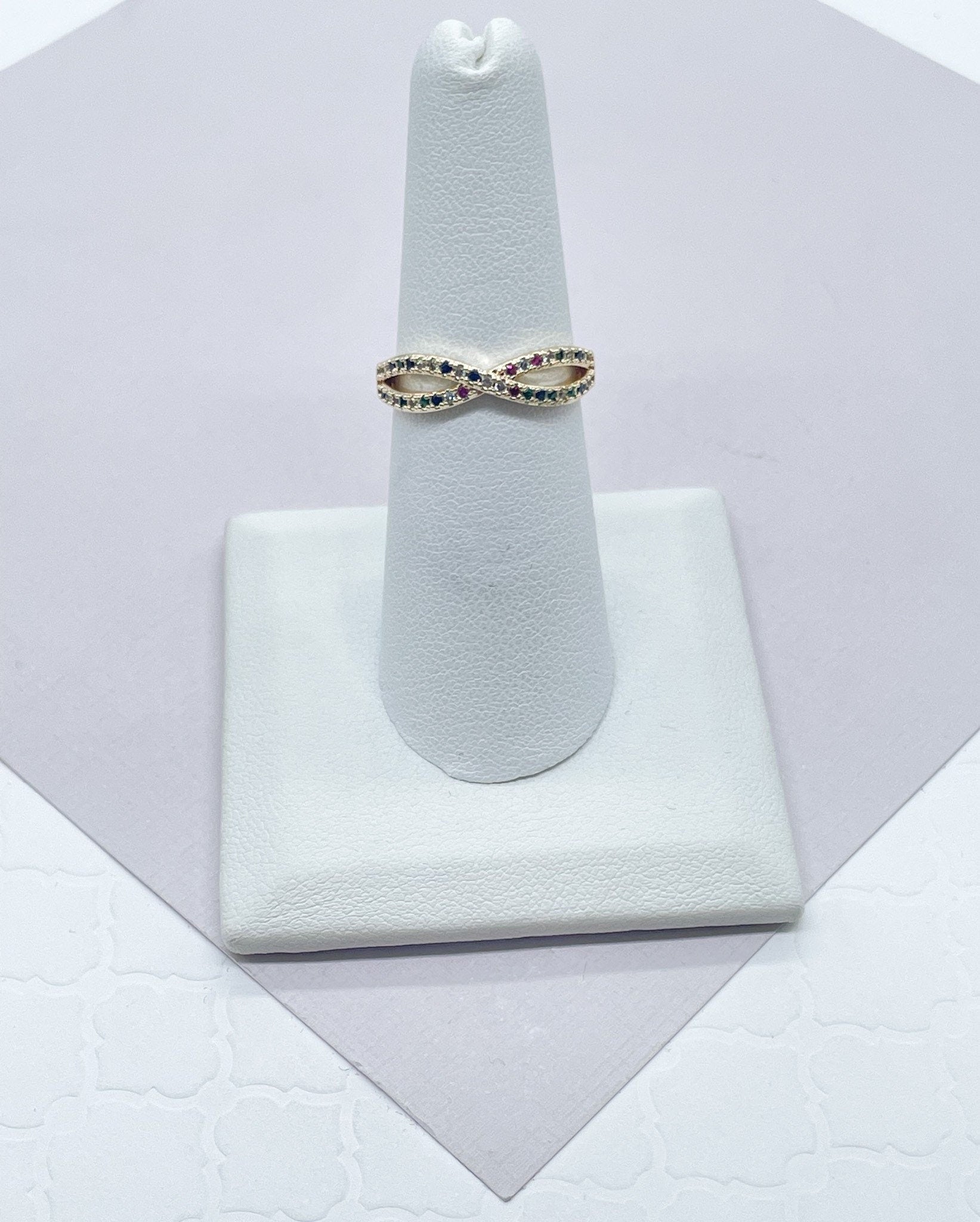 18k Gold Filled Infinity Ring Featuring Multi Color Micro Pave Cubic Zirconia