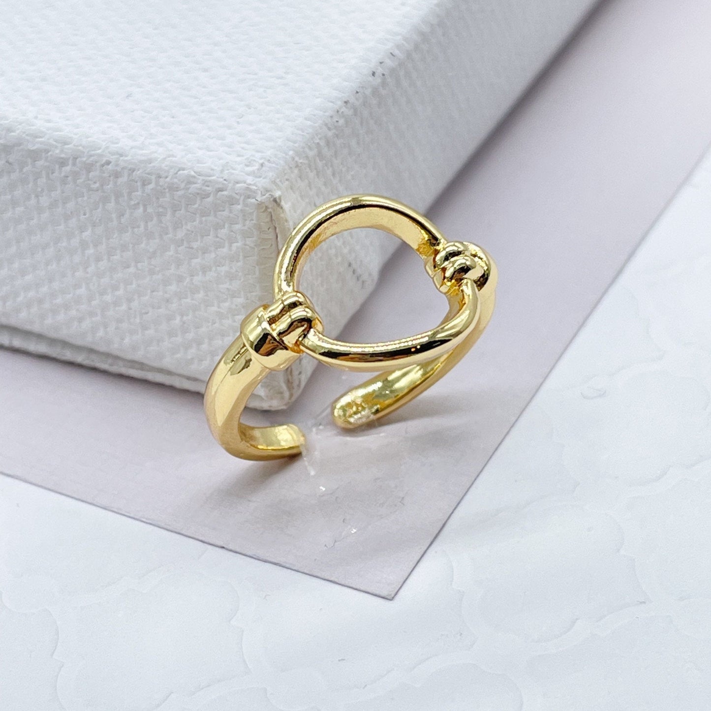 18k Gold Layered Minimalistic Adjustable See Through Circle Ring, Hallowed Gold