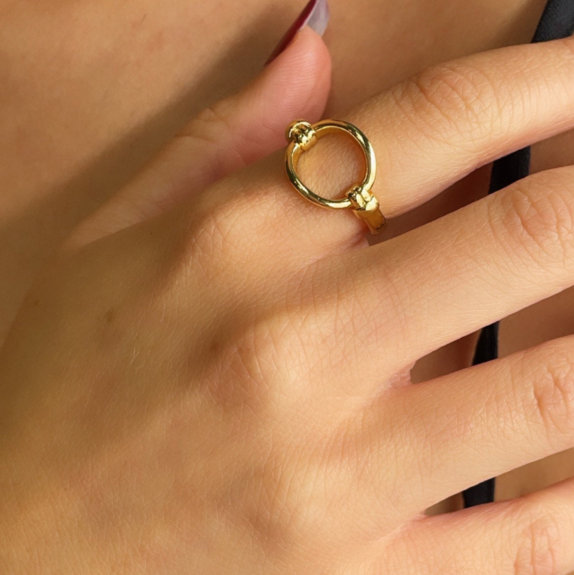 18k Gold Filled Minimalistic Adjustable See Through Circle Ring, Hallowed Gold