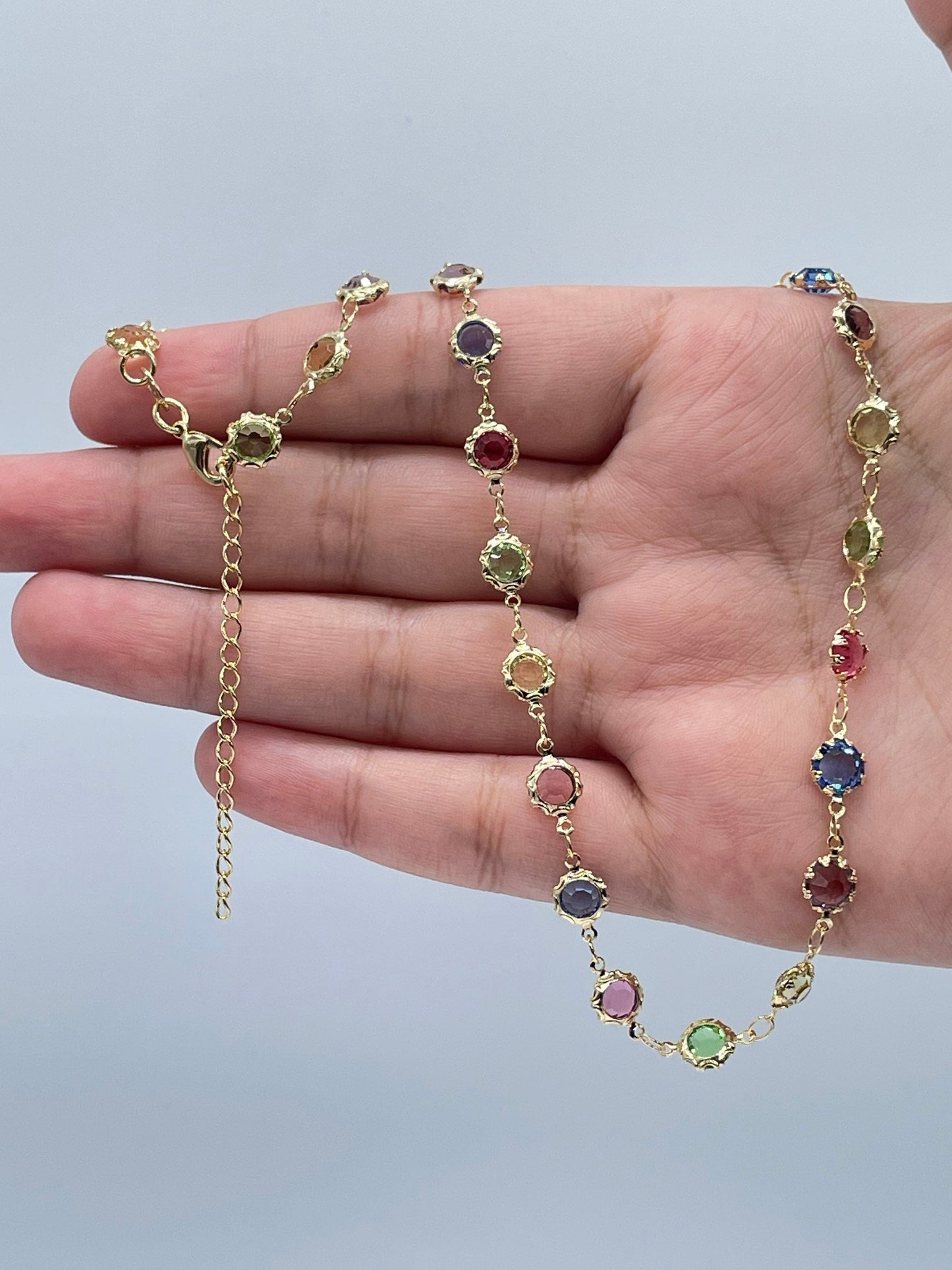 18k Gold Filled Colorful Festive Jewelry Set With 18” Necklace And Bracelet With Extender  Jewelry