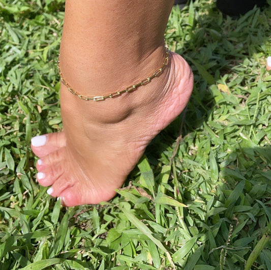 18k Gold Filled Paper Clip Link Anklet - 3mm Dainty Chain