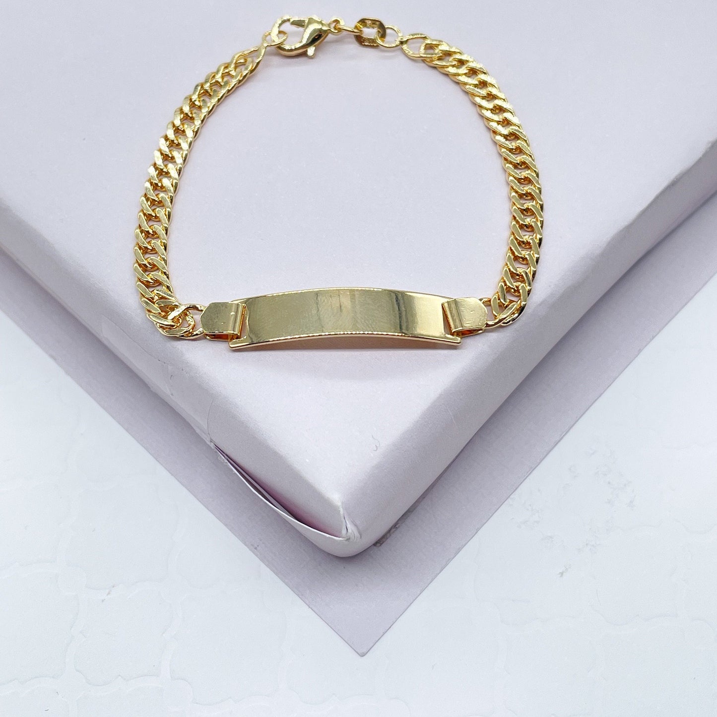 18k Gold Filled Cuban Link ID Children’s Bracelet, Curb Chain Bar Bracelet Kids,