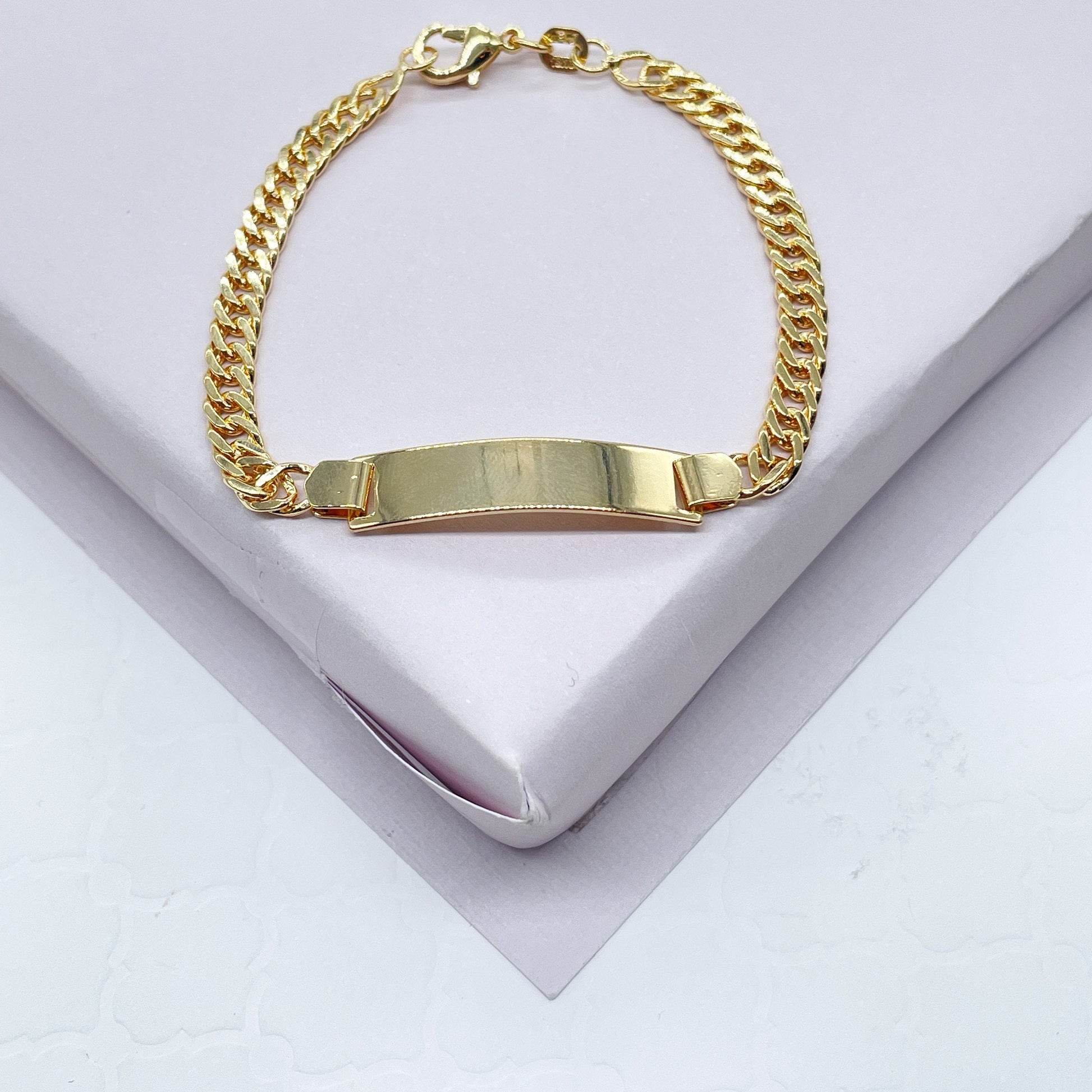 18k Gold Filled Cuban Link ID Children’s Bracelet, Curb Chain Bar Bracelet Kids,